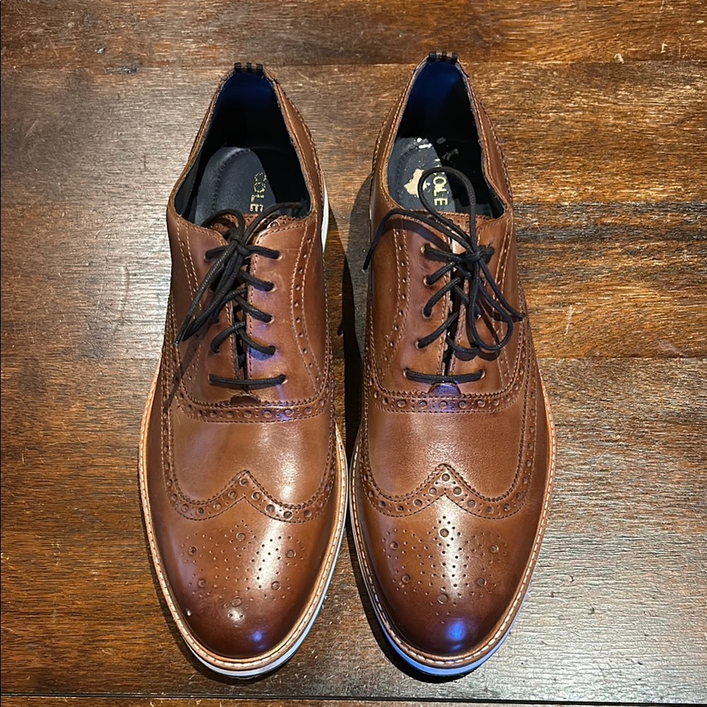 Cole Haan Brown Leather Oxford Shoes with Brogue Detailing